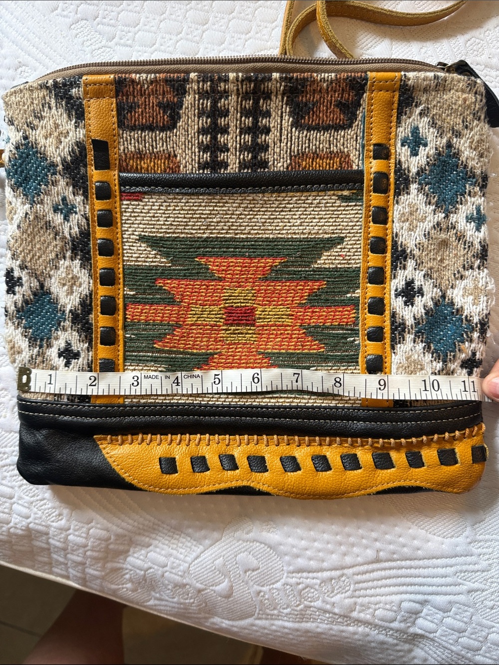Myra Bag Mustard, Black, Green and Blue Woven Crossbody - Picture 3 of 4